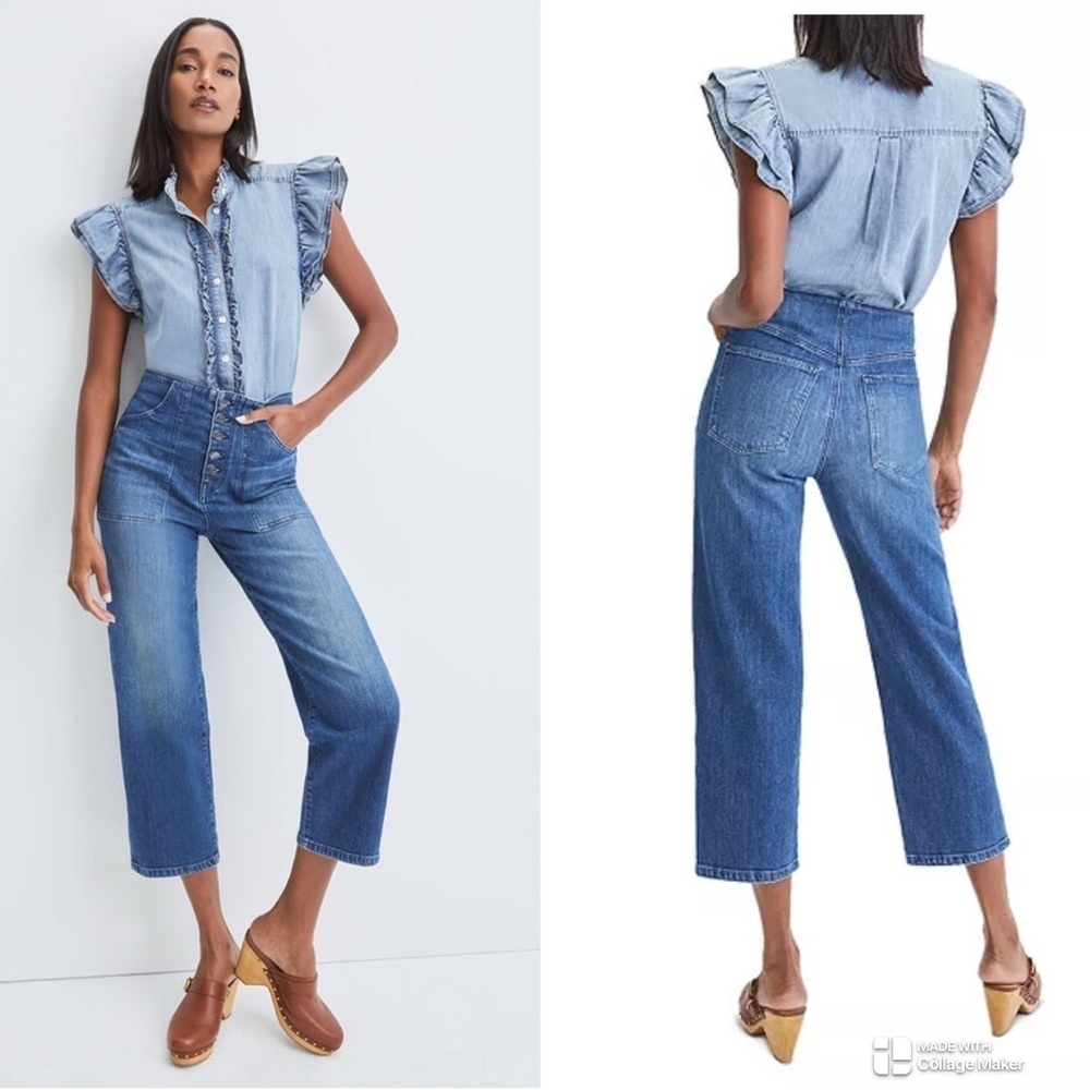 Veronica Beard high rise wide leg Crosbie crop jeans